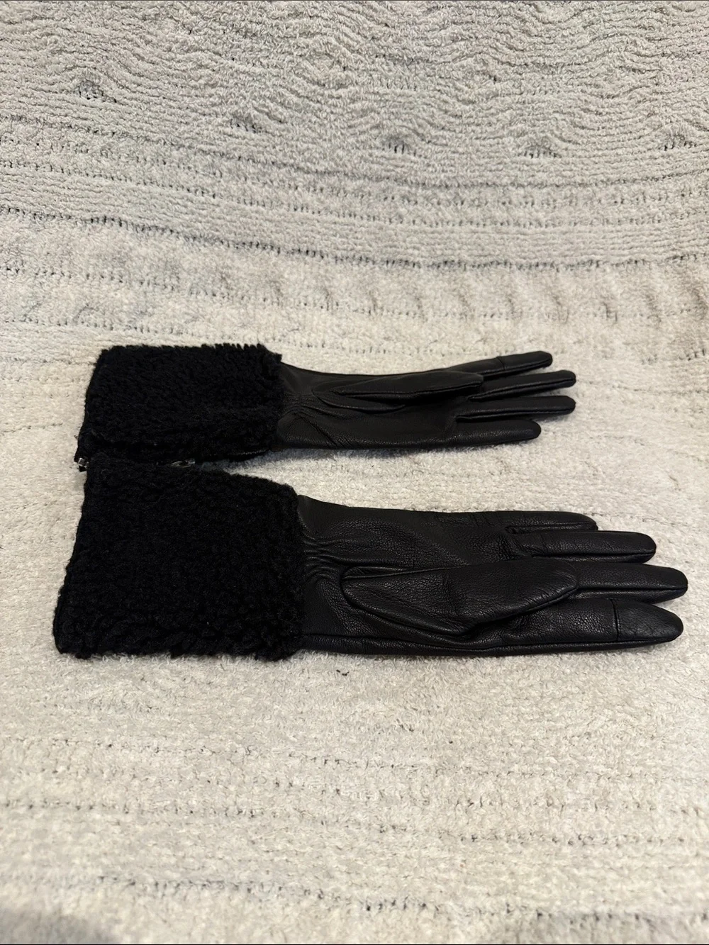 AllSaints Sasha Leather Faux Shearling Trim Gloves